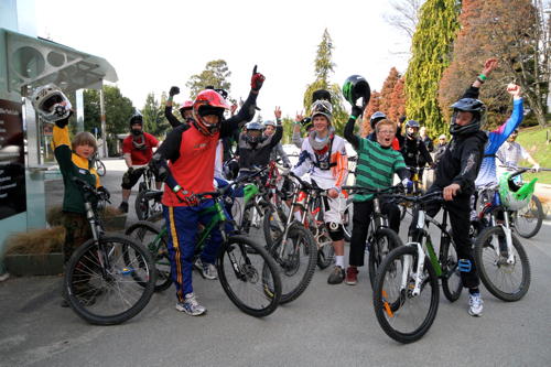 A group of Oamaru teenagers line up for the gondola as the Queenstown Bike Park opens for the season 